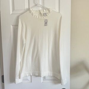 J. Crew Cream Long Sleeve Top with Ruffled Neckline